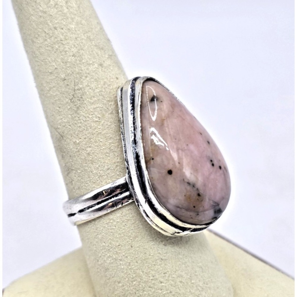 Large Genuine‎ Pink Peruvian Opal Ring Size 9 Teardrop Sterling Silver 925